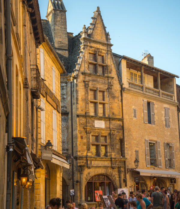 Facade of the historic Maison de La Boétie in Sarlat-la-Canéda, birthplace of philosopher Étienne de La Boétie